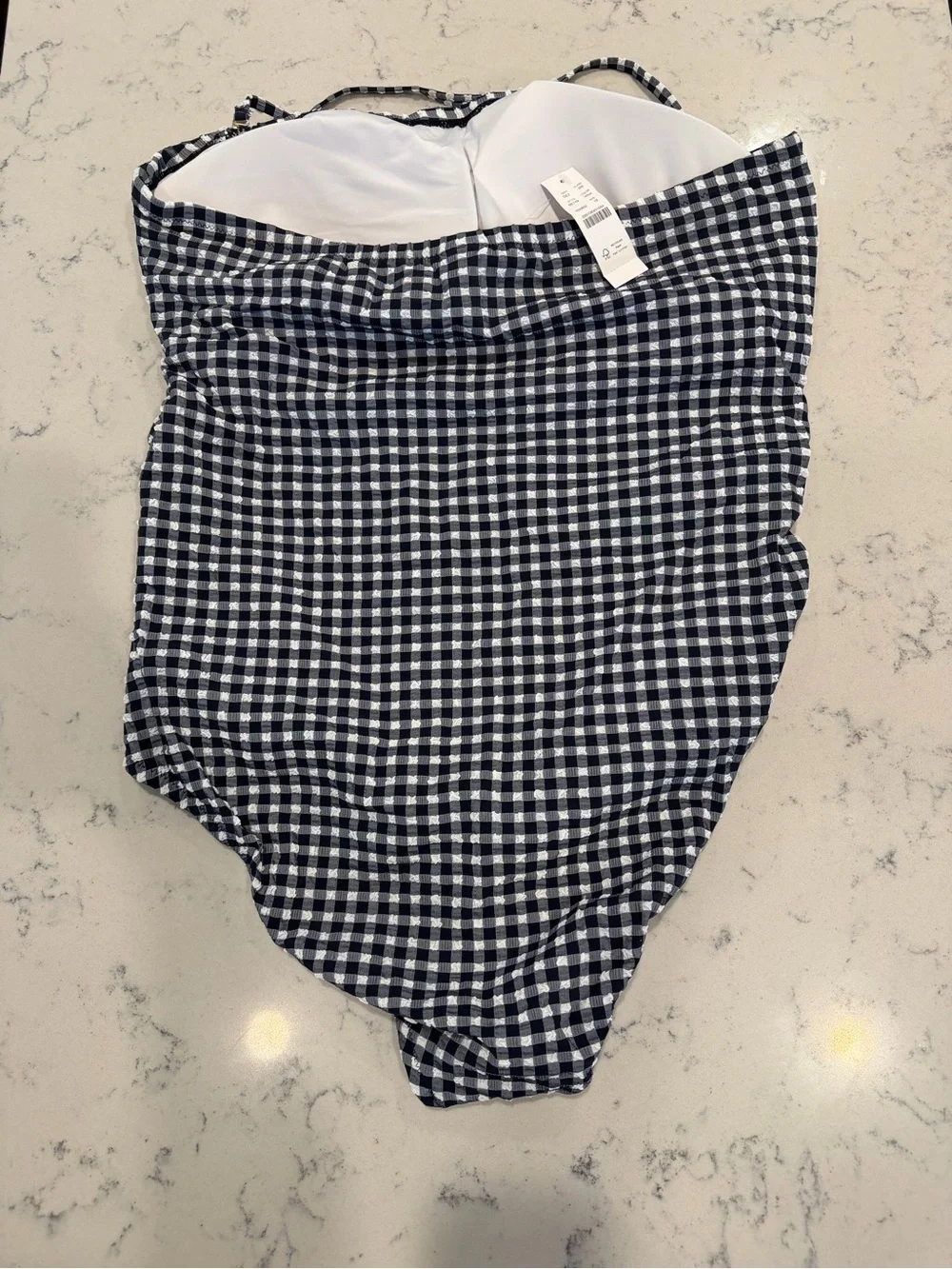Navy and White Gingham One-Piece Swimsuit - Picture 3 of 7
